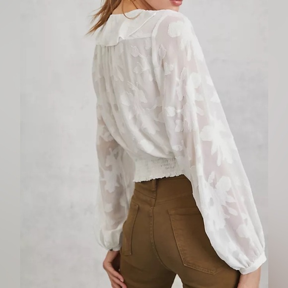 Anthropologie White Long-Sleeved Wrap Blouse - Picture 3 of 12